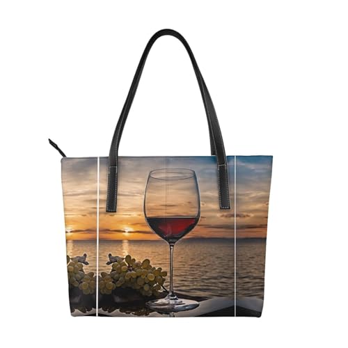 Handtasche mit Weinglas-Druck, hochwertiges PU-Leder, wasserdicht und langlebig, perfekt für Reisen, Arbeit und Freizeit, Schwarz, Einheitsgröße Handtasche mit Weinglas-Druck, hochwertiges PU-Leder, wasserdicht und langlebig, perfekt für Reisen, Arbeit und Freizeit, Schwarz, Einheitsgröße von ZWLPNZZD