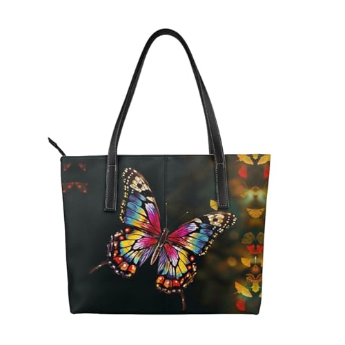 Handtasche mit buntem Schmetterlingsdruck, hochwertiges PU-Leder, wasserdicht und langlebig, perfekt für Reisen, Arbeit und Freizeit, Schwarz, Einheitsgröße Handtasche mit buntem Schmetterlingsdruck, hochwertiges PU-Leder, wasserdicht und langlebig, perfekt für Reisen, Arbeit und Freizeit, Schwarz, Einheitsgröße von ZWLPNZZD