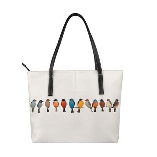 Handtasche mit buntem Vogeldruck, hochwertiges PU-Leder, wasserdicht und langlebig, perfekt für Reisen, Arbeit und Freizeit, Schwarz, Einheitsgröße Handtasche mit buntem Vogeldruck, hochwertiges PU-Leder, wasserdicht und langlebig, perfekt für Reisen, Arbeit und Freizeit, Schwarz, Einheitsgröße von ZWLPNZZD