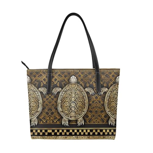 Handtasche mit hawaiianischem Tapa-Honu-Schildkrötenmuster, hochwertiges PU-Leder, wasserdicht und langlebig, perfekt für Reisen, Arbeit und Freizeit, Schwarz, Einheitsgröße von ZWLPNZZD