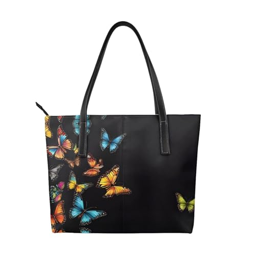 Handtasche mit hübschem Schmetterlings-Aufdruck, hochwertiges PU-Leder, wasserdicht und langlebig, perfekt für Reisen, Arbeit und Freizeit, Schwarz, Einheitsgröße von ZWLPNZZD