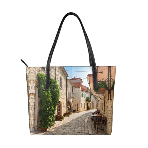 Handtasche mit italienischem toskanischem Druck, hochwertiges PU-Leder, wasserdicht und langlebig, perfekt für Reisen, Arbeit und Freizeit, Schwarz, Einheitsgröße Handtasche mit italienischem toskanischem Druck, hochwertiges PU-Leder, wasserdicht und langlebig, perfekt für Reisen, Arbeit und Freizeit, Schwarz, Einheitsgröße von ZWLPNZZD