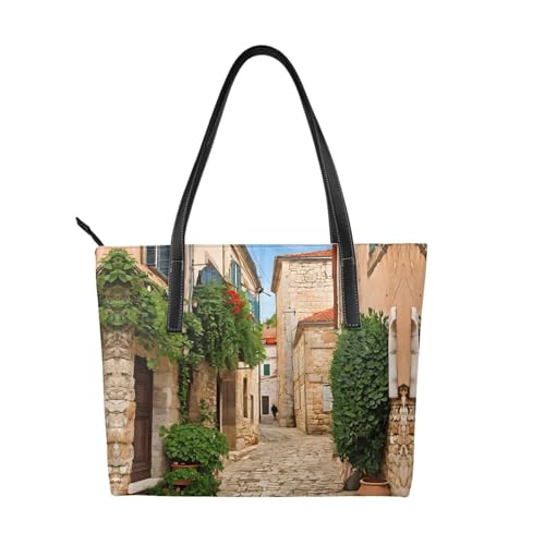 Handtasche mit italienischem toskanischem Druck, hochwertiges PU-Leder, wasserdicht und langlebig, perfekt für Reisen, Arbeit und Freizeit, Schwarz, Einheitsgröße von ZWLPNZZD