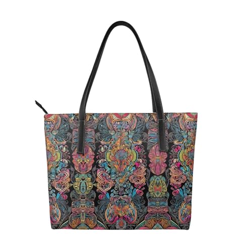 Handtasche mit nativem Muster, hochwertiges PU-Leder, wasserdicht und langlebig, perfekt für Reisen, Arbeit und Freizeit, Schwarz, Einheitsgröße von ZWLPNZZD