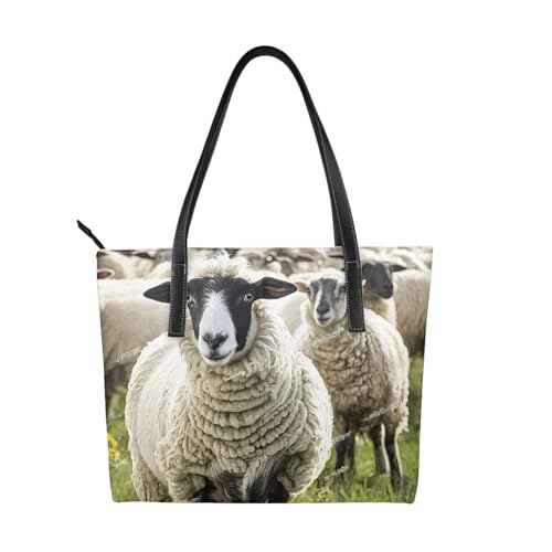 Handtasche mit niedlichem Schaf-Lamm-Druck, hochwertiges PU-Leder, wasserdicht und langlebig, perfekt für Reisen, Arbeit und Freizeit, Schwarz, Einheitsgröße Handtasche mit niedlichem Schaf-Lamm-Druck, hochwertiges PU-Leder, wasserdicht und langlebig, perfekt für Reisen, Arbeit und Freizeit, Schwarz, Einheitsgröße von ZWLPNZZD