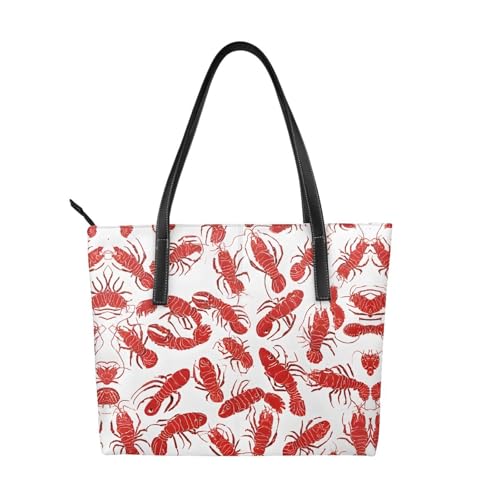 Handtasche mit rotem Hummerdruck, hochwertiges PU-Leder, wasserdicht und langlebig, perfekt für Reisen, Arbeit und Freizeit, Schwarz, Einheitsgröße Handtasche mit rotem Hummerdruck, hochwertiges PU-Leder, wasserdicht und langlebig, perfekt für Reisen, Arbeit und Freizeit, Schwarz, Einheitsgröße von ZWLPNZZD