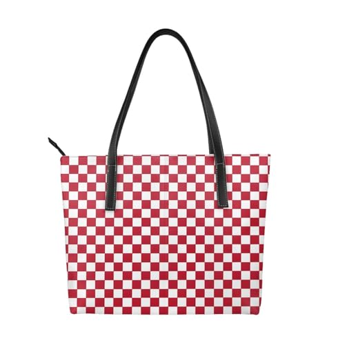 Handtasche mit rotem Karomuster, aus hochwertigem PU-Leder, wasserdicht und langlebig, perfekt für Reisen, Arbeit und Freizeit, Schwarz, Einheitsgröße Handtasche mit rotem Karomuster, aus hochwertigem PU-Leder, wasserdicht und langlebig, perfekt für Reisen, Arbeit und Freizeit, Schwarz, Einheitsgröße von ZWLPNZZD