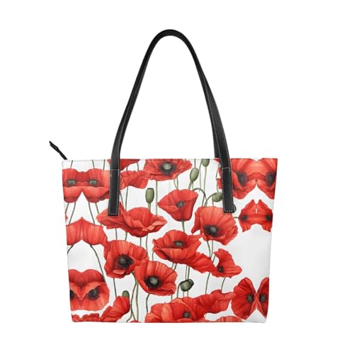 Handtasche mit rotem Mohnblumen-Druck, hochwertiges PU-Leder, wasserdicht und langlebig, perfekt für Reisen, Arbeit und Freizeit, Schwarz, Einheitsgröße Handtasche mit rotem Mohnblumen-Druck, hochwertiges PU-Leder, wasserdicht und langlebig, perfekt für Reisen, Arbeit und Freizeit, Schwarz, Einheitsgröße von ZWLPNZZD