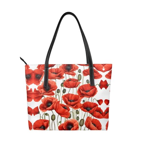 Handtasche mit rotem Mohnblumen-Druck, hochwertiges PU-Leder, wasserdicht und langlebig, perfekt für Reisen, Arbeit und Freizeit, Schwarz, Einheitsgröße Handtasche mit rotem Mohnblumen-Druck, hochwertiges PU-Leder, wasserdicht und langlebig, perfekt für Reisen, Arbeit und Freizeit, Schwarz, Einheitsgröße von ZWLPNZZD
