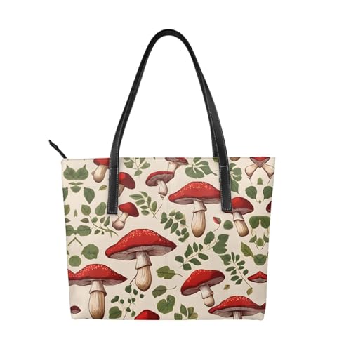 Handtasche mit rotem Pilzdruck, hochwertiges PU-Leder, wasserdicht und langlebig, perfekt für Reisen, Arbeit und Freizeit, Schwarz, Einheitsgröße Handtasche mit rotem Pilzdruck, hochwertiges PU-Leder, wasserdicht und langlebig, perfekt für Reisen, Arbeit und Freizeit, Schwarz, Einheitsgröße von ZWLPNZZD