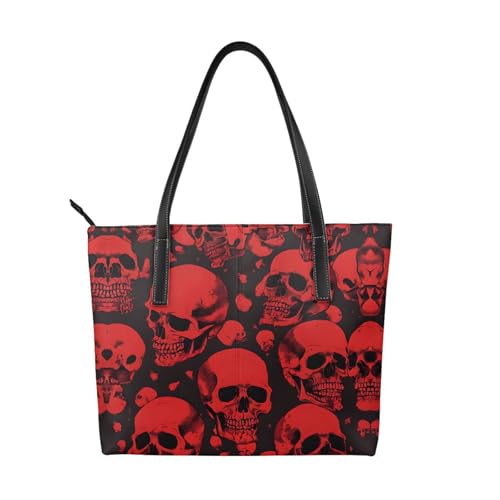 Handtasche mit rotem Totenkopf-Druck, hochwertiges PU-Leder, wasserdicht und langlebig, perfekt für Reisen, Arbeit und Freizeit, Schwarz, Einheitsgröße Handtasche mit rotem Totenkopf-Druck, hochwertiges PU-Leder, wasserdicht und langlebig, perfekt für Reisen, Arbeit und Freizeit, Schwarz, Einheitsgröße von ZWLPNZZD