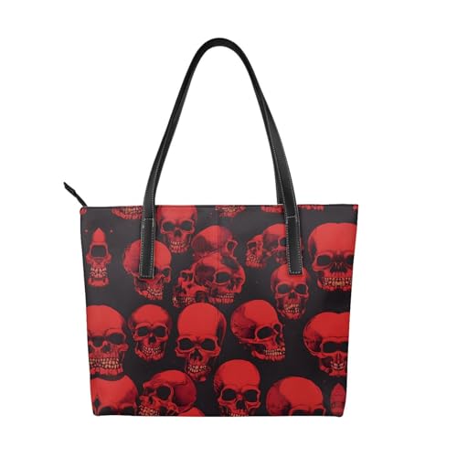 Handtasche mit rotem Totenkopf-Druck, hochwertiges PU-Leder, wasserdicht und langlebig, perfekt für Reisen, Arbeit und Freizeit, Schwarz, Einheitsgröße Handtasche mit rotem Totenkopf-Druck, hochwertiges PU-Leder, wasserdicht und langlebig, perfekt für Reisen, Arbeit und Freizeit, Schwarz, Einheitsgröße von ZWLPNZZD