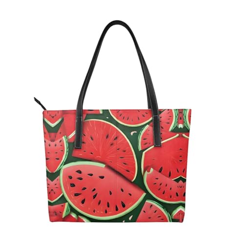 Handtasche mit rotem Wassermelonen-Druck, hochwertiges PU-Leder, wasserdicht und langlebig, perfekt für Reisen, Arbeit und Freizeit, Schwarz, Einheitsgröße von ZWLPNZZD