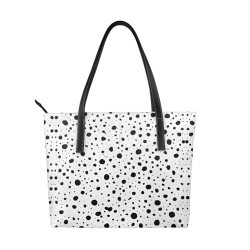 Handtasche mit schwarz-weißem Punktemuster, hochwertiges PU-Leder, wasserdicht und langlebig, perfekt für Reisen, Arbeit und Freizeit, Schwarz, Einheitsgröße Handtasche mit schwarz-weißem Punktemuster, hochwertiges PU-Leder, wasserdicht und langlebig, perfekt für Reisen, Arbeit und Freizeit, Schwarz, Einheitsgröße von ZWLPNZZD