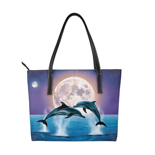 Handtasche mit süßem Delfindruck, hochwertiges PU-Leder, wasserdicht und langlebig, perfekt für Reisen, Arbeit und Freizeit, Schwarz, Einheitsgröße Handtasche mit süßem Delfindruck, hochwertiges PU-Leder, wasserdicht und langlebig, perfekt für Reisen, Arbeit und Freizeit, Schwarz, Einheitsgröße von ZWLPNZZD