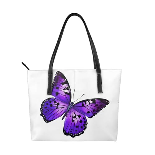 Handtasche mit süßem violettem Schmetterlings-Aufdruck, hochwertiges PU-Leder, wasserdicht und langlebig, perfekt für Reisen, Arbeit und Freizeit, Schwarz, Einheitsgröße Handtasche mit süßem violettem Schmetterlings-Aufdruck, hochwertiges PU-Leder, wasserdicht und langlebig, perfekt für Reisen, Arbeit und Freizeit, Schwarz, Einheitsgröße von ZWLPNZZD
