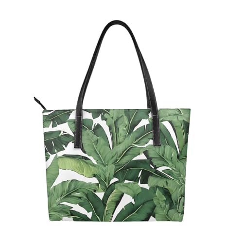 Handtasche mit tropischem Bananenpalmblatt-Druck, hochwertiges PU-Leder, wasserdicht und langlebig, perfekt für Reisen, Arbeit und Freizeit, Schwarz, Einheitsgröße Handtasche mit tropischem Bananenpalmblatt-Druck, hochwertiges PU-Leder, wasserdicht und langlebig, perfekt für Reisen, Arbeit und Freizeit, Schwarz, Einheitsgröße von ZWLPNZZD