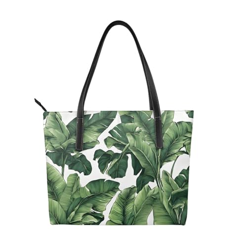 Handtasche mit tropischem Bananenpalmblatt-Druck, hochwertiges PU-Leder, wasserdicht und langlebig, perfekt für Reisen, Arbeit und Freizeit, Schwarz, Einheitsgröße Handtasche mit tropischem Bananenpalmblatt-Druck, hochwertiges PU-Leder, wasserdicht und langlebig, perfekt für Reisen, Arbeit und Freizeit, Schwarz, Einheitsgröße von ZWLPNZZD