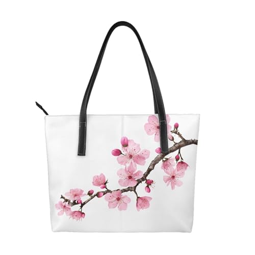 Handtasche mit verführerischem Kirschblüten-Druck, hochwertiges PU-Leder, wasserdicht und langlebig, perfekt für Reisen, Arbeit und Freizeit, Schwarz, Einheitsgröße von ZWLPNZZD