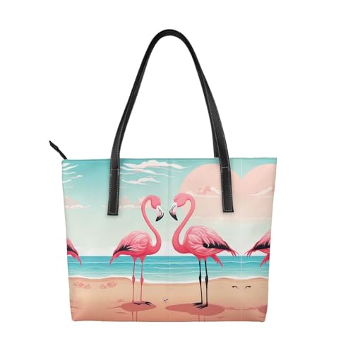 Handtasche mit zwei Flamingodrucken, hochwertiges PU-Leder, wasserdicht und langlebig, perfekt für Reisen, Arbeit und Freizeit, Schwarz, Einheitsgröße Handtasche mit zwei Flamingodrucken, hochwertiges PU-Leder, wasserdicht und langlebig, perfekt für Reisen, Arbeit und Freizeit, Schwarz, Einheitsgröße von ZWLPNZZD
