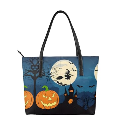 Kürbis-Handtasche mit Halloween-Druck, hochwertiges PU-Leder, wasserdicht und langlebig, perfekt für Reisen, Arbeit und Freizeit, Schwarz, Einheitsgröße Kürbis-Handtasche mit Halloween-Druck, hochwertiges PU-Leder, wasserdicht und langlebig, perfekt für Reisen, Arbeit und Freizeit, Schwarz, Einheitsgröße von ZWLPNZZD
