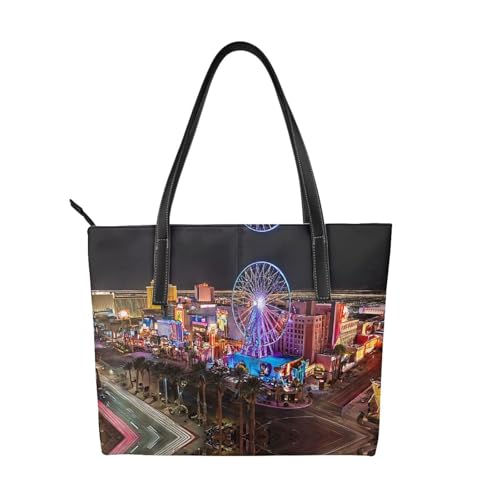Las Vegas Handtasche mit Nachtansicht-Druck, hochwertiges PU-Leder, wasserdicht und langlebig, perfekt für Reisen, Arbeit und Freizeit, Schwarz, Einheitsgröße Las Vegas Handtasche mit Nachtansicht-Druck, hochwertiges PU-Leder, wasserdicht und langlebig, perfekt für Reisen, Arbeit und Freizeit, Schwarz, Einheitsgröße von ZWLPNZZD