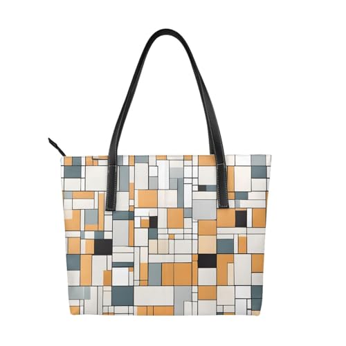Mid Century Handtasche mit modernem Druck, hochwertiges PU-Leder, wasserdicht und langlebig, perfekt für Reisen, Arbeit und Freizeit, Schwarz, Einheitsgröße von ZWLPNZZD