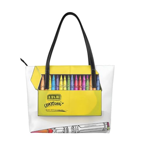 Niedliche Handtasche mit Buntstiften, hochwertiges PU-Leder, wasserdicht und langlebig, perfekt für Reisen, Arbeit und Freizeit, Schwarz, Einheitsgröße von ZWLPNZZD