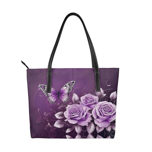 Purple Beauty Handtasche mit Schmetterlings-Aufdruck, hochwertiges PU-Leder, wasserdicht und langlebig, perfekt für Reisen, Arbeit und Freizeit, Schwarz, Einheitsgröße Purple Beauty Handtasche mit Schmetterlings-Aufdruck, hochwertiges PU-Leder, wasserdicht und langlebig, perfekt für Reisen, Arbeit und Freizeit, Schwarz, Einheitsgröße von ZWLPNZZD