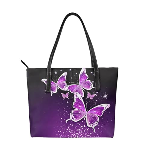 Schöne lila Handtasche mit Schmetterlings-Aufdruck, hochwertiges PU-Leder, wasserdicht und langlebig, perfekt für Reisen, Arbeit und Freizeit, Schwarz, Einheitsgröße Schöne lila Handtasche mit Schmetterlings-Aufdruck, hochwertiges PU-Leder, wasserdicht und langlebig, perfekt für Reisen, Arbeit und Freizeit, Schwarz, Einheitsgröße von ZWLPNZZD