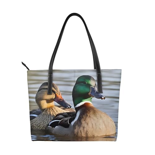 Stockenten-Handtasche mit Entenmuster, hochwertiges PU-Leder, wasserdicht und langlebig, perfekt für Reisen, Arbeit und Freizeit, Schwarz, Einheitsgröße von ZWLPNZZD