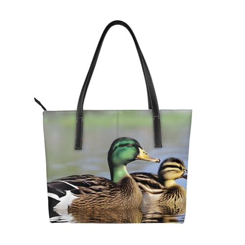 Stockenten-Handtasche mit Entenmuster, hochwertiges PU-Leder, wasserdicht und langlebig, perfekt für Reisen, Arbeit und Freizeit, Schwarz, Einheitsgröße Stockenten-Handtasche mit Entenmuster, hochwertiges PU-Leder, wasserdicht und langlebig, perfekt für Reisen, Arbeit und Freizeit, Schwarz, Einheitsgröße von ZWLPNZZD