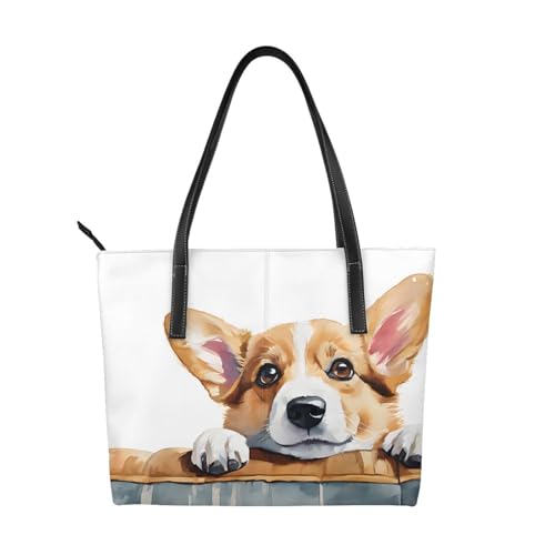 Süße Handtasche mit Corgi-Druck, hochwertiges PU-Leder, wasserdicht und langlebig, perfekt für Reisen, Arbeit und Freizeit, Schwarz, Einheitsgröße Süße Handtasche mit Corgi-Druck, hochwertiges PU-Leder, wasserdicht und langlebig, perfekt für Reisen, Arbeit und Freizeit, Schwarz, Einheitsgröße von ZWLPNZZD