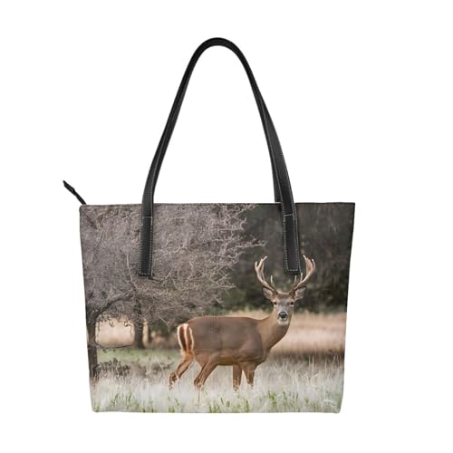 ZWLPNZZD Free Whitetail Handtasche mit Hirschdruck, hochwertiges PU-Leder, wasserdicht und langlebig, perfekt für Reisen, Arbeit und Freizeit, Schwarz, Einheitsgröße ZWLPNZZD Free Whitetail Handtasche mit Hirschdruck, hochwertiges PU-Leder, wasserdicht und langlebig, perfekt für Reisen, Arbeit und Freizeit, Schwarz, Einheitsgröße von ZWLPNZZD
