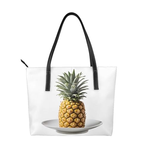 ZWLPNZZD Handtasche mit Ananas-Muster, hochwertiges PU-Leder, wasserdicht und langlebig, perfekt für Reisen, Arbeit und Freizeit, Schwarz, Einheitsgröße von ZWLPNZZD