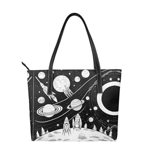 ZWLPNZZD Handtasche mit Astronauten- und Alien-Druck, hochwertiges PU-Leder, wasserdicht und langlebig, perfekt für Reisen, Arbeit und Freizeit, Schwarz, Einheitsgröße ZWLPNZZD Handtasche mit Astronauten- und Alien-Druck, hochwertiges PU-Leder, wasserdicht und langlebig, perfekt für Reisen, Arbeit und Freizeit, Schwarz, Einheitsgröße von ZWLPNZZD