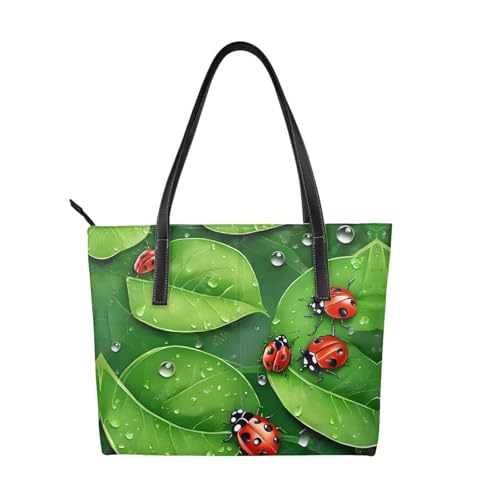 ZWLPNZZD Handtasche mit Blätter- und Marienkäfer-Aufdruck, hochwertiges PU-Leder, wasserdicht und langlebig, perfekt für Reisen, Arbeit und Freizeit, Schwarz, Einheitsgröße ZWLPNZZD Handtasche mit Blätter- und Marienkäfer-Aufdruck, hochwertiges PU-Leder, wasserdicht und langlebig, perfekt für Reisen, Arbeit und Freizeit, Schwarz, Einheitsgröße von ZWLPNZZD