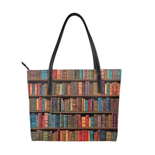 ZWLPNZZD Handtasche mit Bücherregaldruck, hochwertiges PU-Leder, wasserdicht und langlebig, perfekt für Reisen, Arbeit und Freizeit, Schwarz, Einheitsgröße ZWLPNZZD Handtasche mit Bücherregaldruck, hochwertiges PU-Leder, wasserdicht und langlebig, perfekt für Reisen, Arbeit und Freizeit, Schwarz, Einheitsgröße von ZWLPNZZD