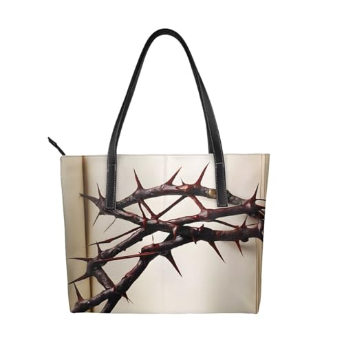 ZWLPNZZD Handtasche mit Dornenkronen-Aufdruck, hochwertiges PU-Leder, wasserdicht und langlebig, perfekt für Reisen, Arbeit und Freizeit, Schwarz, Einheitsgröße ZWLPNZZD Handtasche mit Dornenkronen-Aufdruck, hochwertiges PU-Leder, wasserdicht und langlebig, perfekt für Reisen, Arbeit und Freizeit, Schwarz, Einheitsgröße von ZWLPNZZD