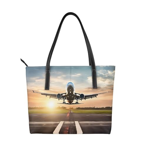 ZWLPNZZD Handtasche mit Flugzeugdruck, hochwertiges PU-Leder, wasserdicht und langlebig, perfekt für Reisen, Arbeit und Freizeit, Schwarz, Einheitsgröße ZWLPNZZD Handtasche mit Flugzeugdruck, hochwertiges PU-Leder, wasserdicht und langlebig, perfekt für Reisen, Arbeit und Freizeit, Schwarz, Einheitsgröße von ZWLPNZZD