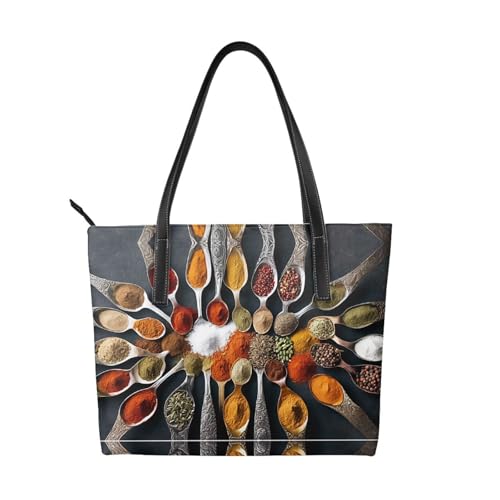 ZWLPNZZD Handtasche mit Gewürzdruck, hochwertiges PU-Leder, wasserdicht und langlebig, perfekt für Reisen, Arbeit und Freizeit, Schwarz, Einheitsgröße ZWLPNZZD Handtasche mit Gewürzdruck, hochwertiges PU-Leder, wasserdicht und langlebig, perfekt für Reisen, Arbeit und Freizeit, Schwarz, Einheitsgröße von ZWLPNZZD