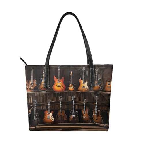 ZWLPNZZD Handtasche mit Gitarren-Druck, hochwertiges PU-Leder, wasserdicht und langlebig, perfekt für Reisen, Arbeit und Freizeit, Schwarz, Einheitsgröße ZWLPNZZD Handtasche mit Gitarren-Druck, hochwertiges PU-Leder, wasserdicht und langlebig, perfekt für Reisen, Arbeit und Freizeit, Schwarz, Einheitsgröße von ZWLPNZZD