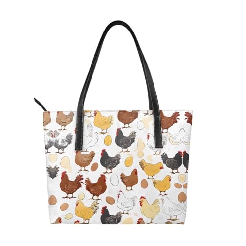 ZWLPNZZD Handtasche mit Hühnermuster, hochwertiges PU-Leder, wasserdicht und langlebig, perfekt für Reisen, Arbeit und Freizeit, Schwarz, Einheitsgröße von ZWLPNZZD