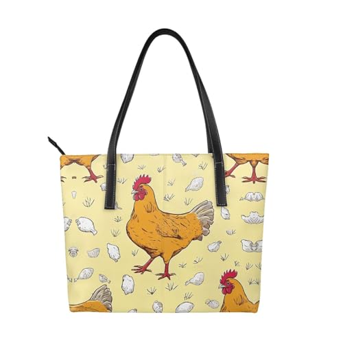ZWLPNZZD Handtasche mit Huhn-Motiv, hochwertiges PU-Leder, wasserdicht und langlebig, perfekt für Reisen, Arbeit und Freizeit, Schwarz, Einheitsgröße von ZWLPNZZD
