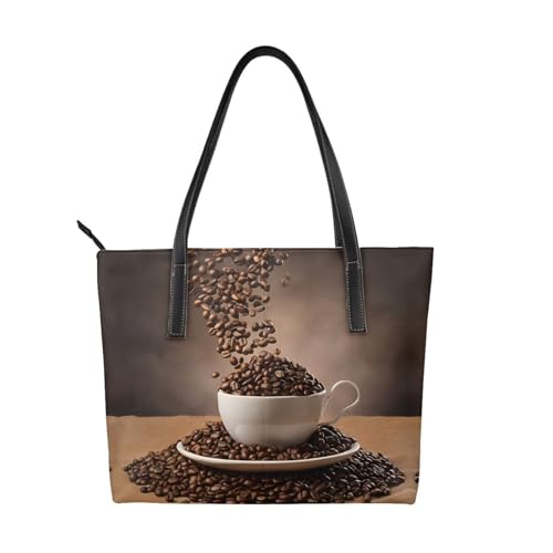 ZWLPNZZD Handtasche mit Kaffeebohnen-Druck, hochwertiges PU-Leder, wasserdicht und langlebig, perfekt für Reisen, Arbeit und Freizeit, Schwarz, Einheitsgröße ZWLPNZZD Handtasche mit Kaffeebohnen-Druck, hochwertiges PU-Leder, wasserdicht und langlebig, perfekt für Reisen, Arbeit und Freizeit, Schwarz, Einheitsgröße von ZWLPNZZD