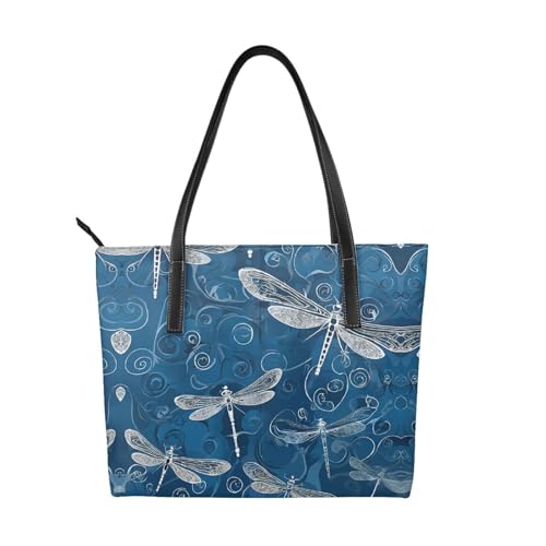 ZWLPNZZD Handtasche mit Libellen-Druck, hochwertiges PU-Leder, wasserdicht und langlebig, perfekt für Reisen, Arbeit und Freizeit, Schwarz, Einheitsgröße von ZWLPNZZD