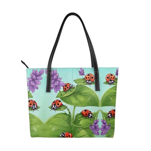 ZWLPNZZD Handtasche mit Marienkäfer-Druck, hochwertiges PU-Leder, wasserdicht und langlebig, perfekt für Reisen, Arbeit und Freizeit, Schwarz, Einheitsgröße ZWLPNZZD Handtasche mit Marienkäfer-Druck, hochwertiges PU-Leder, wasserdicht und langlebig, perfekt für Reisen, Arbeit und Freizeit, Schwarz, Einheitsgröße von ZWLPNZZD
