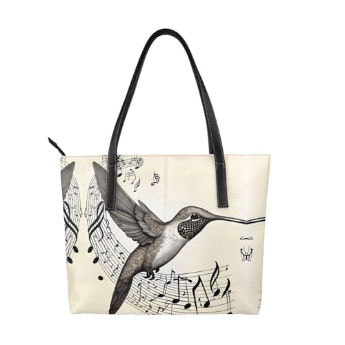 ZWLPNZZD Handtasche mit Musik-Symbol-Druck, hochwertiges PU-Leder, wasserdicht und langlebig, perfekt für Reisen, Arbeit und Freizeit, Schwarz, Einheitsgröße von ZWLPNZZD