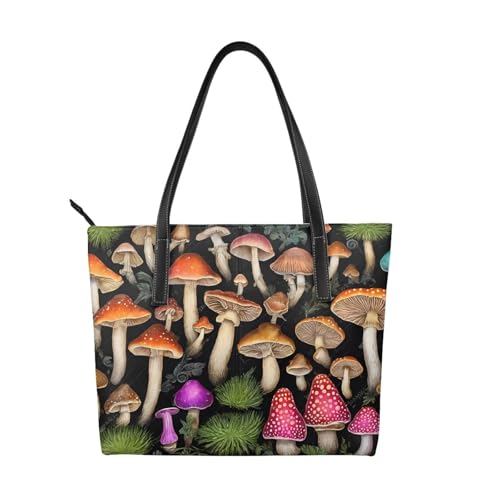 ZWLPNZZD Handtasche mit Pilzdruck, hochwertiges PU-Leder, wasserdicht und langlebig, perfekt für Reisen, Arbeit und Freizeit, Schwarz, Einheitsgröße ZWLPNZZD Handtasche mit Pilzdruck, hochwertiges PU-Leder, wasserdicht und langlebig, perfekt für Reisen, Arbeit und Freizeit, Schwarz, Einheitsgröße von ZWLPNZZD