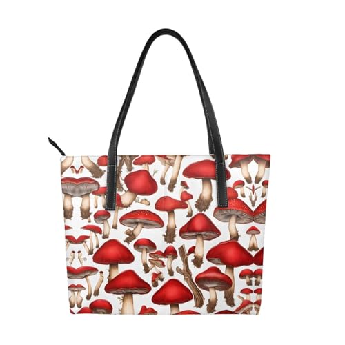 ZWLPNZZD Handtasche mit Pilzdruck, hochwertiges PU-Leder, wasserdicht und langlebig, perfekt für Reisen, Arbeit und Freizeit, Schwarz, Einheitsgröße ZWLPNZZD Handtasche mit Pilzdruck, hochwertiges PU-Leder, wasserdicht und langlebig, perfekt für Reisen, Arbeit und Freizeit, Schwarz, Einheitsgröße von ZWLPNZZD